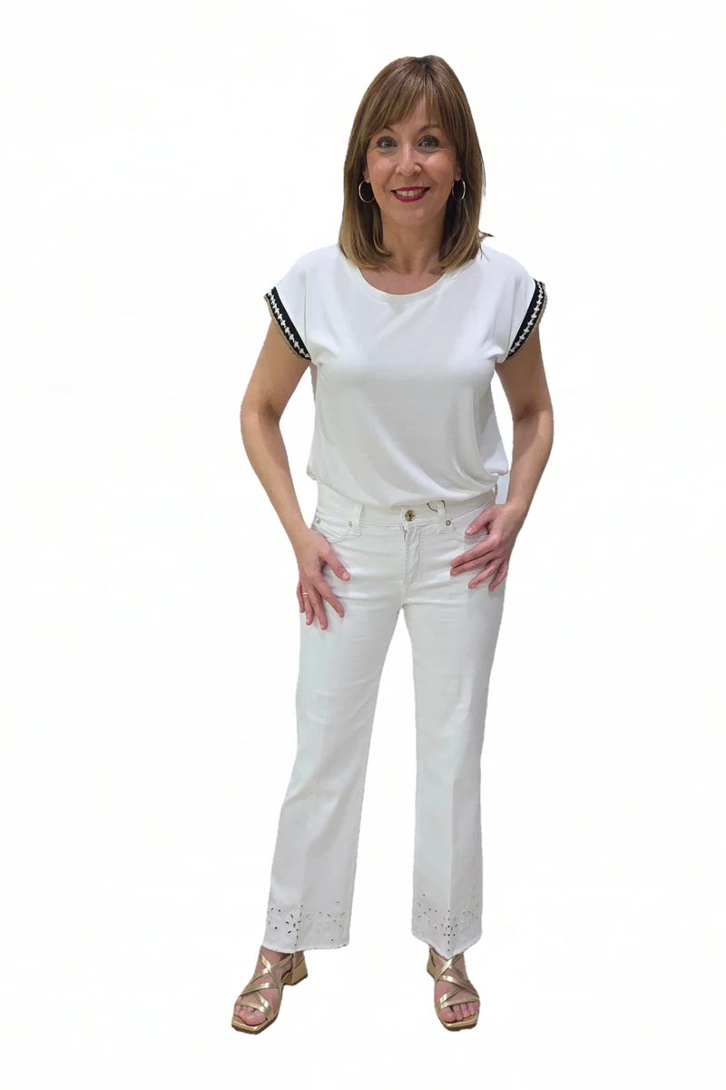 Pantalón Cambio Francesca Troquelado Blanco