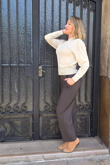 Pantalón Mac Marrón Straight Cropped