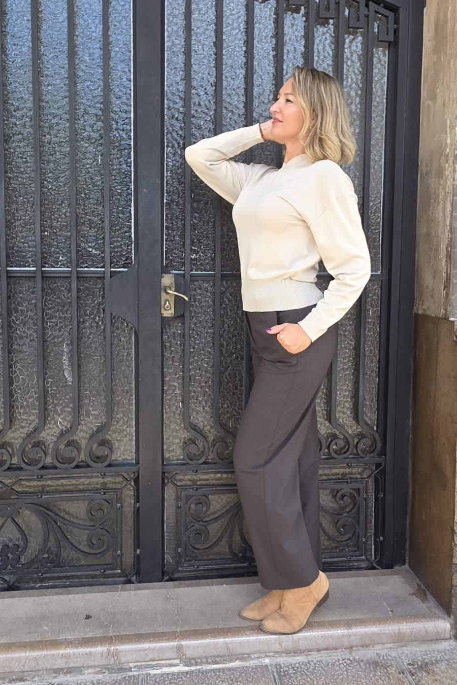 Pantalón Mac Marrón Straight Cropped