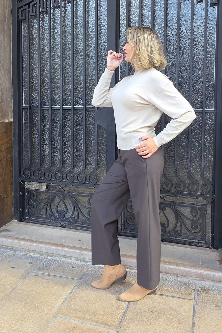 Pantalón Mac Marrón Straight Cropped