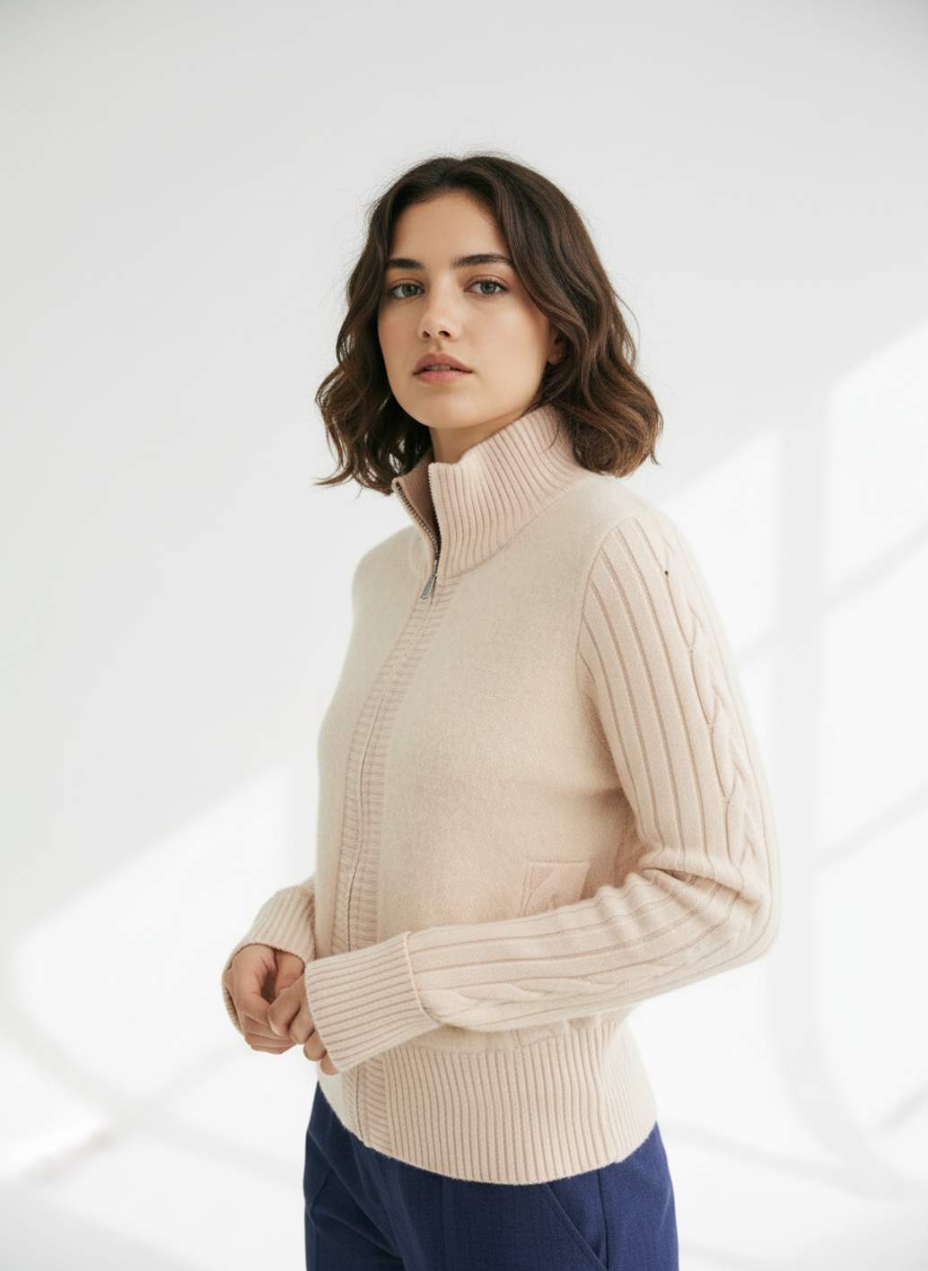 Chaqueta WNT Cremallera Trenzada Beige