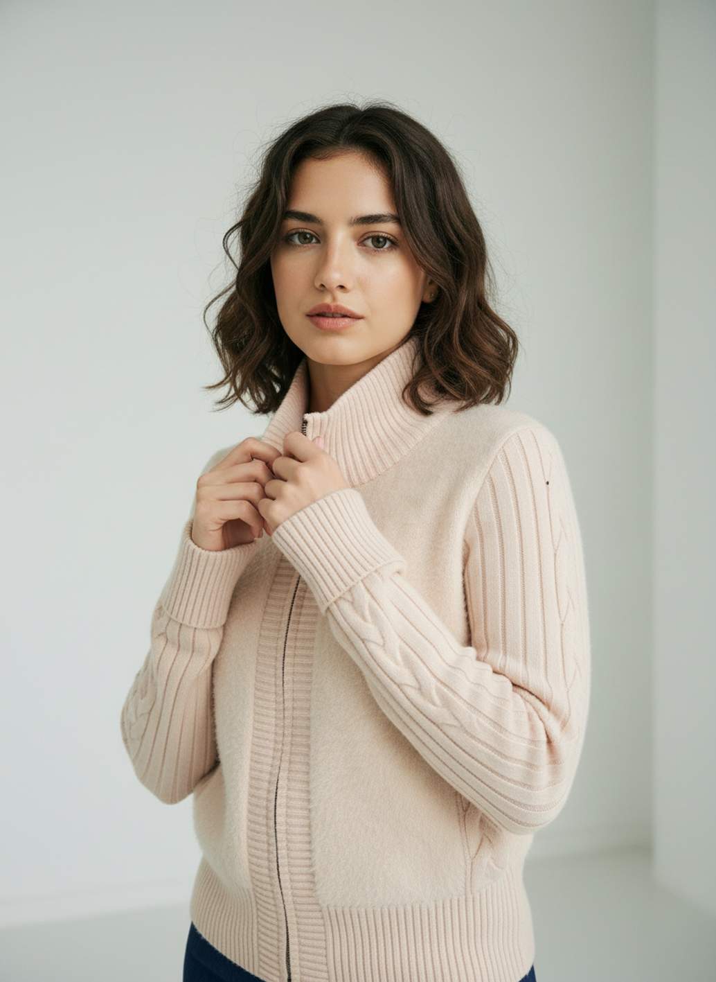 Chaqueta WNT Cremallera Trenzada Beige